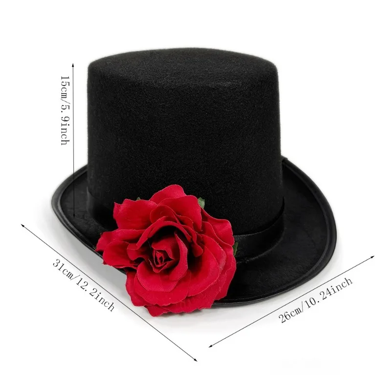 Halloween Party Red Rose Hat Stage Performance Black Rose Top Hat Flower Magic Hat Cosplay Accessory Anime Accessory - view 6
