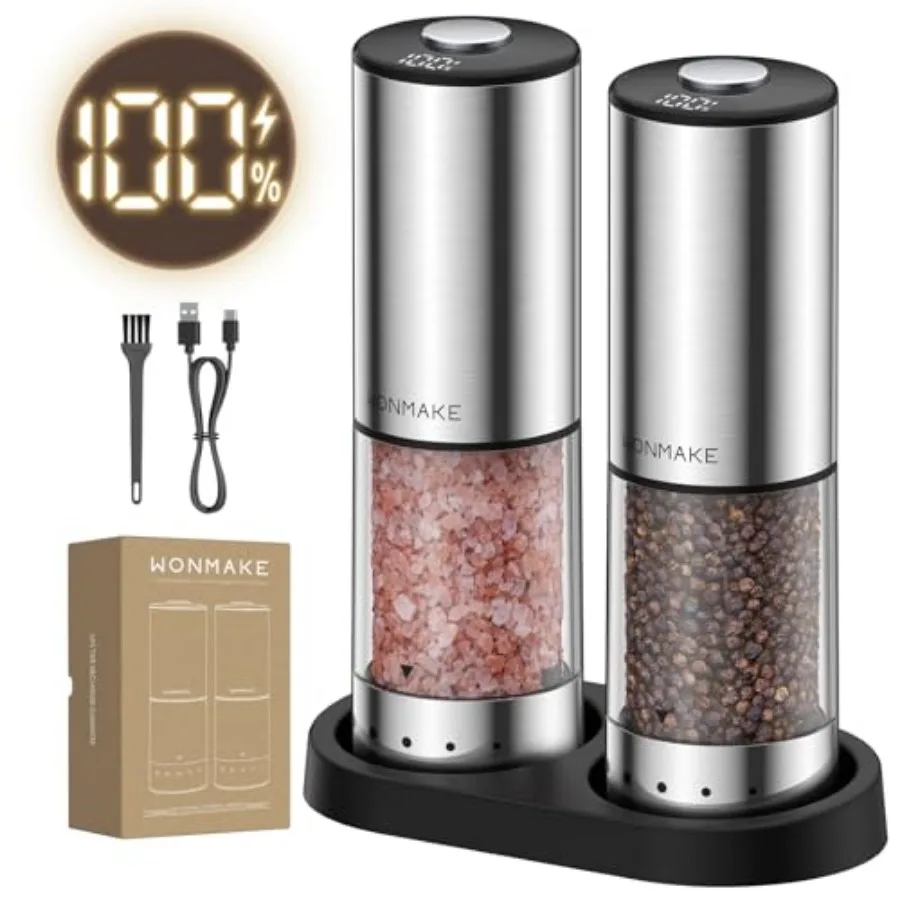 

Electric Salt and Pepper Grinder Set Type-C Rechargeable with LED Battery Level Display Stainless Steel Salt and Pepper Shakers