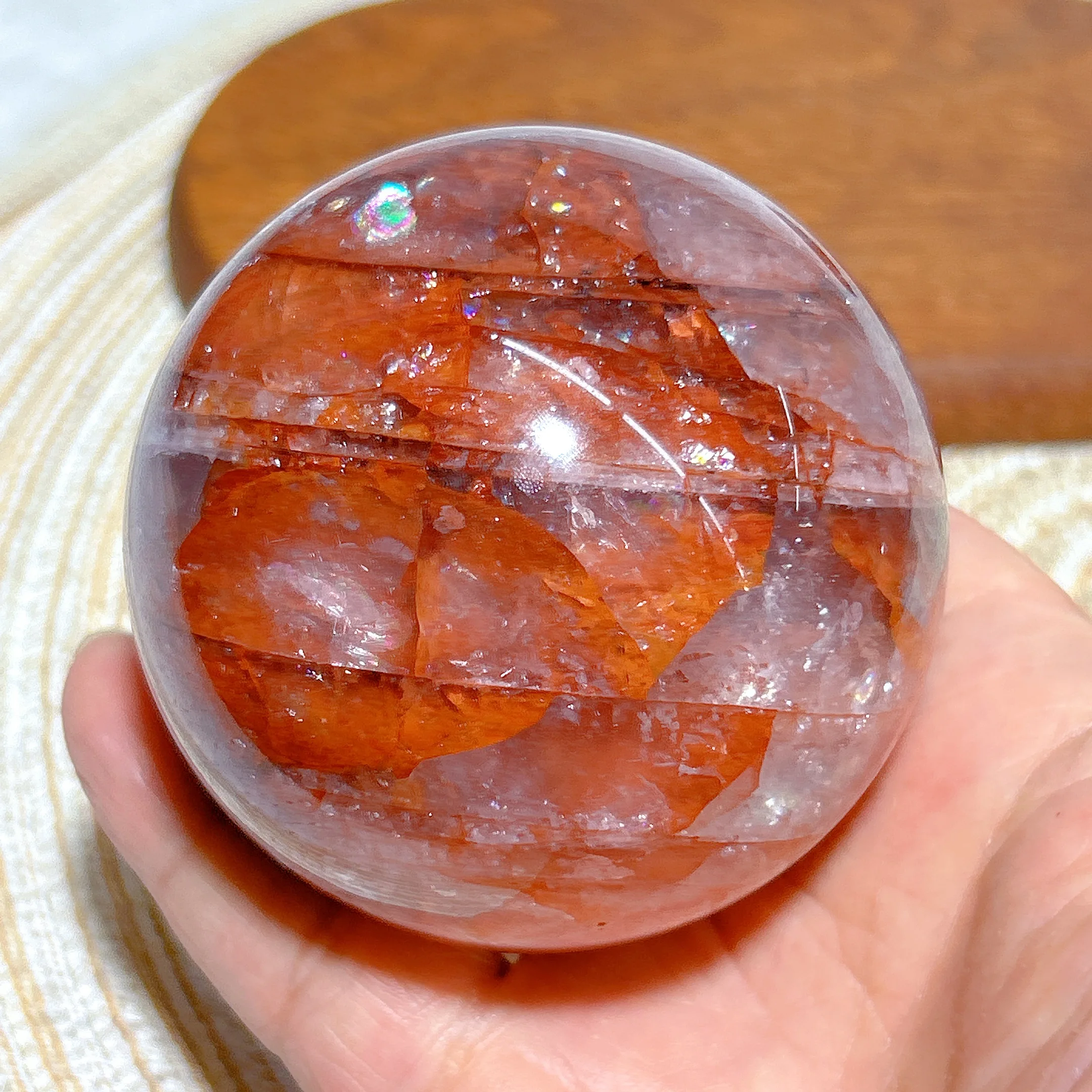 Healing Natural Brazil Crystals Rainbow Fire Quartz Sphere Polished GemStone Reiki Home Decorations Colorful Mineral Energy Gift