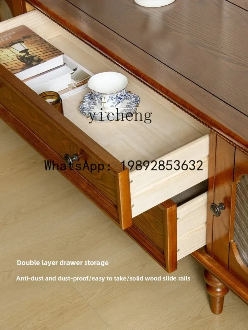 

retro solid wood TV cabinet simple coffee table combination small apartment log home