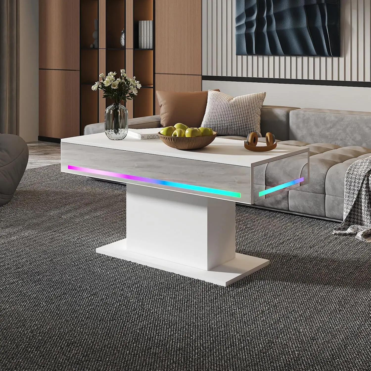 

Rectangular Wooden LED Coffee Table 16 Colors Lights Living Room Dining Reception Room, Customized