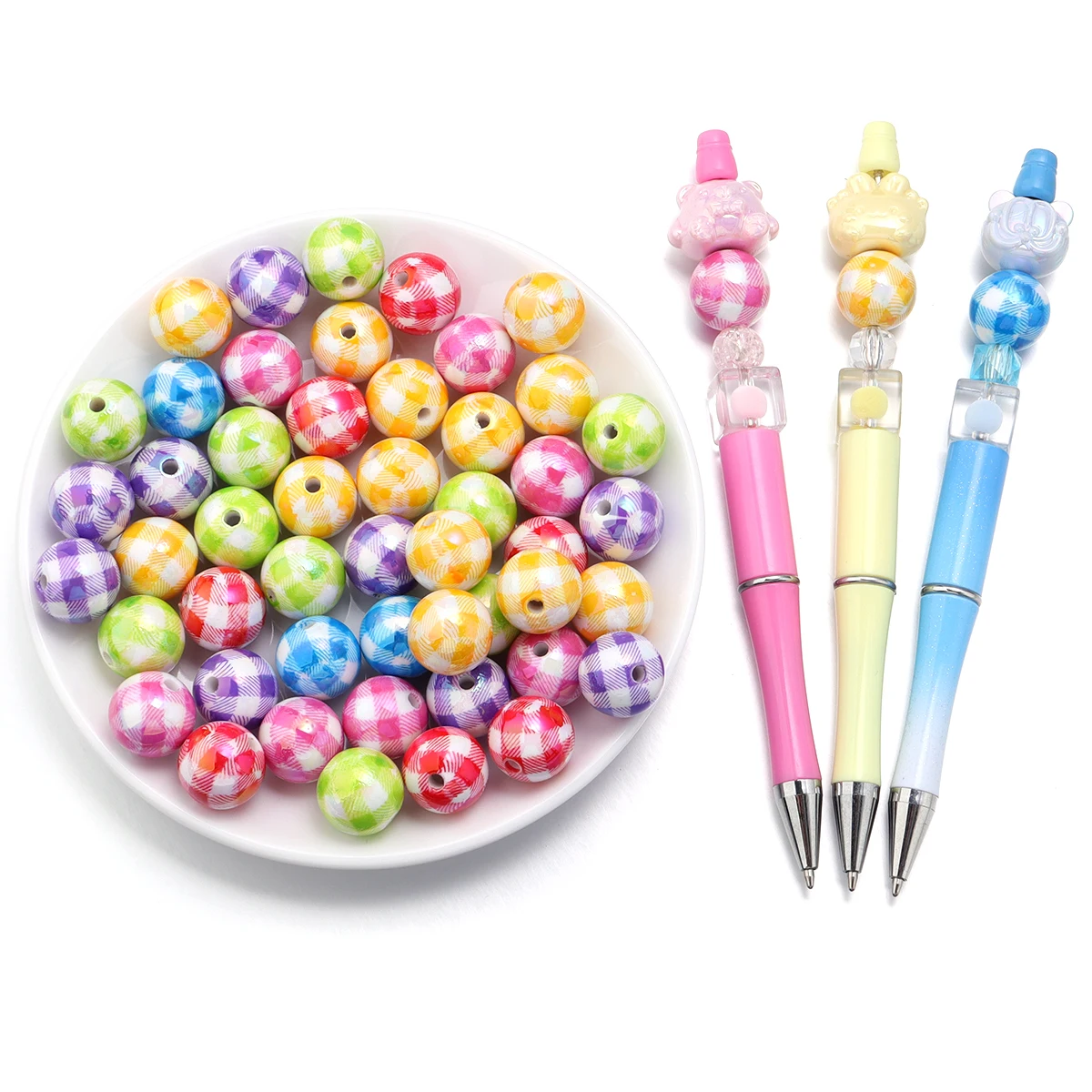 10 teile/los Farbe Plaid Acryl Perlen 16mm Spacer Perlen für DIY Armband Halskette Telefon Kette Perlen Stift Schmuck Machen liefert