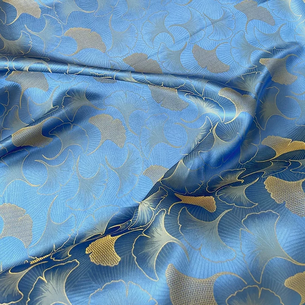 Nice Unique Colors Ginkgo Leaves Pattern Elegant Silk Jacquard Fabric Soft for Women Custom Dress Cloth Cheongsam Hanfu Garment