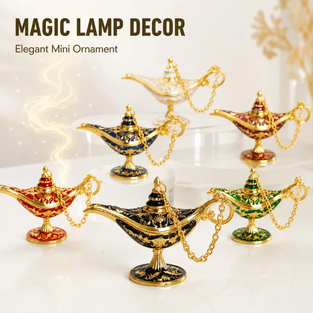 Lámpara Mágica Vintage de Génio, Adorno Artesanal para Escritorio, Figura Decorativa para Sala de Estar, Estudio, Dormitorio, Regalo Festivo, Decoración de Mesa para el Hogar