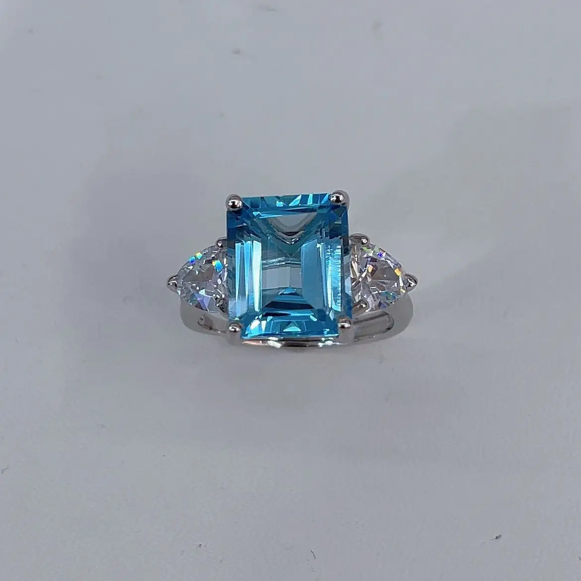 ZECAA Topazio Gioielleria Raffinata Donna Anello Topazio Con Pietra Preziosa Topazio Blu Cielo Naturale 10*12mm Argento Lady Topazio Anello Gioielli Lady Regalo