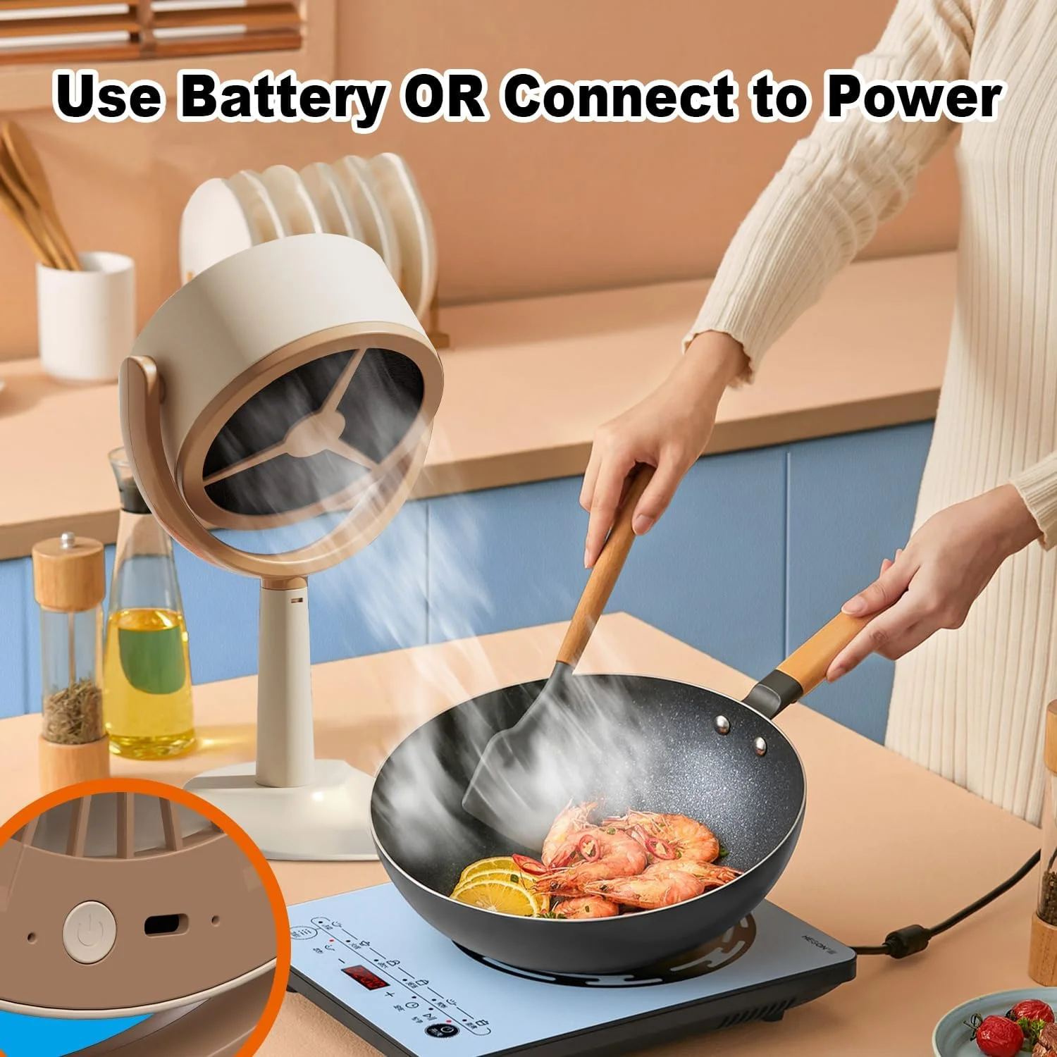 Cordless Desktop Range Hood with 2 Speed Exhaust Fan, Low Noise Rechargeable Portable Cooker Range Hood, Kitchen Exhaust Fan for