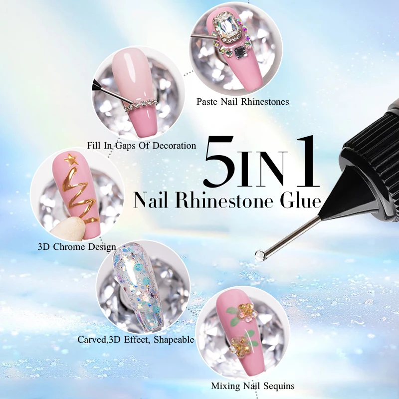 PUENTE Nail Rhinestone Glue Super Sticky Gems Edge-Sealing Nail Gel For 3D Shaping Nail Art Decoration Soak Off UV Gel Varnish