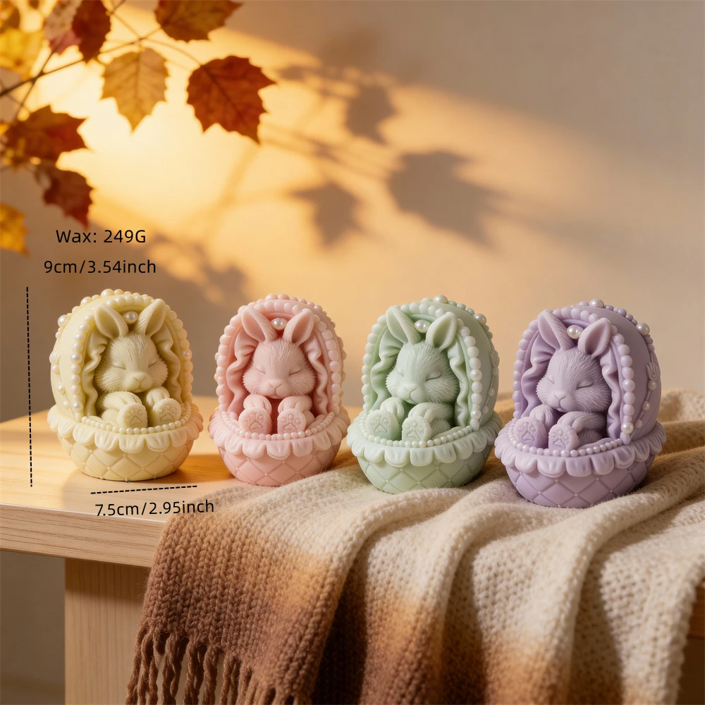 

Easter Home Decoration Rabbit Candle Mold Cute Rabbit in Cradle Candle Silicone Mold Bunny Silicone Soy Wax Mould