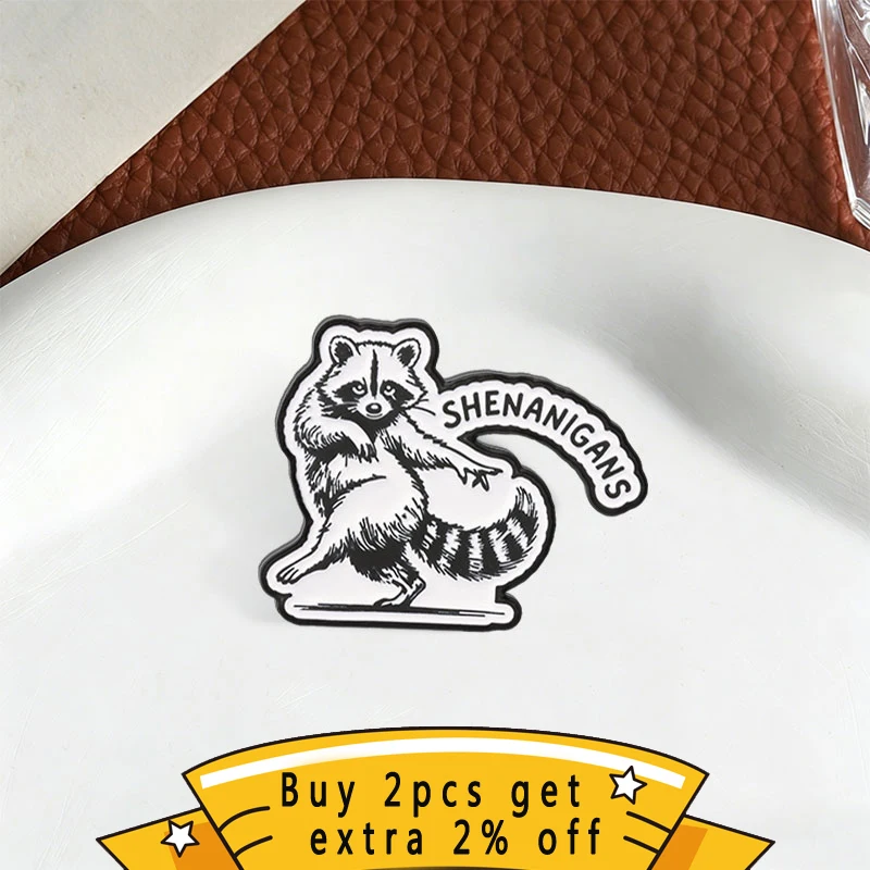 Funny Raccoon Enamel Pin, Black White Text 