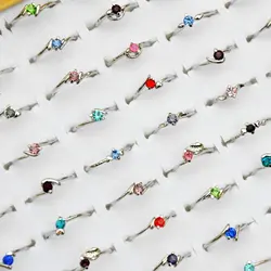 10pcs/Lot Vintage Shiny Crystal Rhinestone Silver Plated Rings For Women Mix Style Fashion Wedding Jewelry Party Gifts