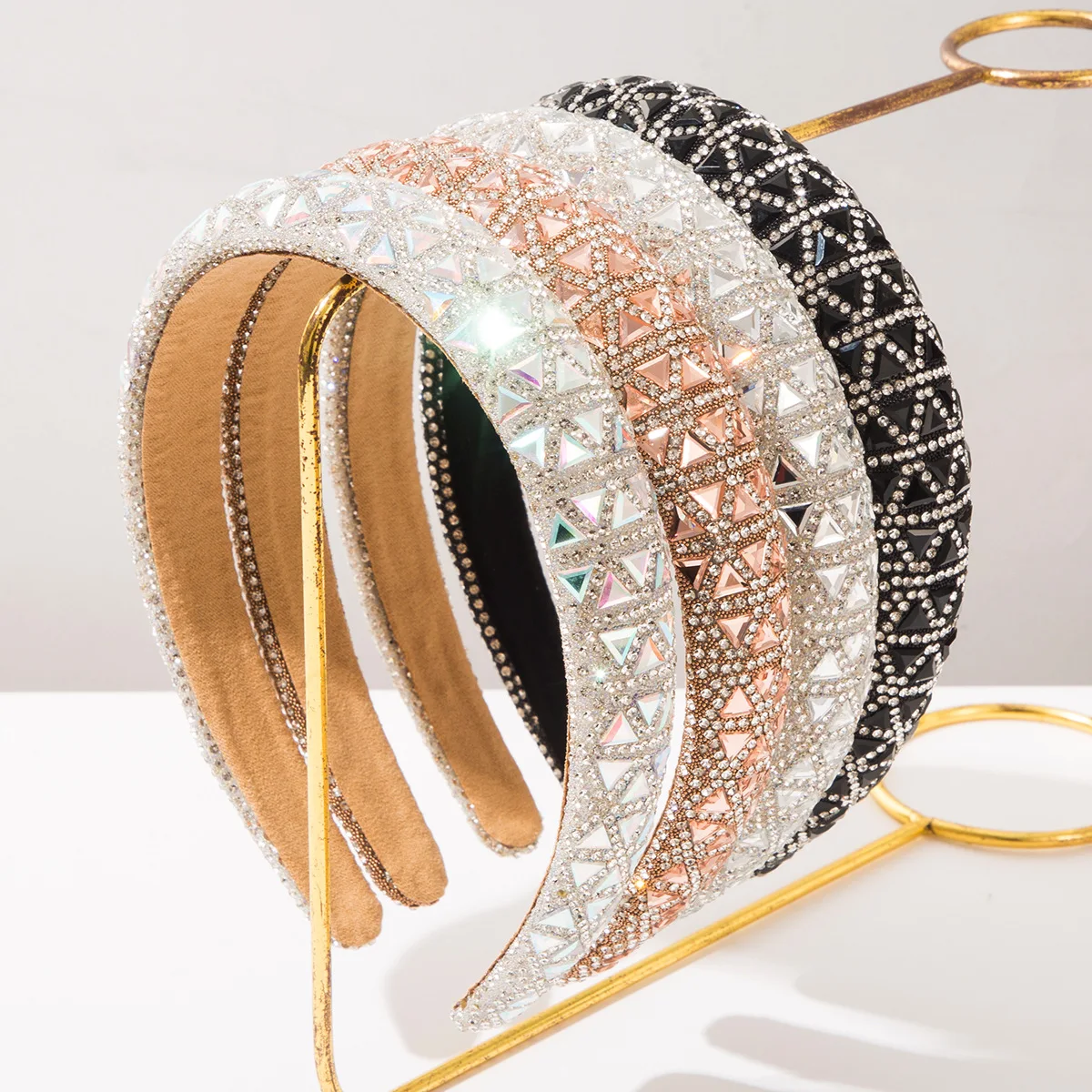 Ytterbium hair band retro baroque geometric pattern full diamond wide edge headband personality creative versatile hair accessor