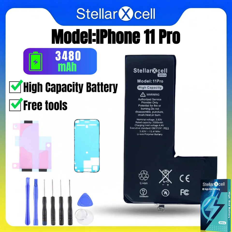 Batería StellarXcell Ultra para iPhone, enviada desde Alemania, para iPhone 11 11Pro 11ProMax, batería de alta capacidad y calidad, reemplazo de batería de iPhone con herramientas gratis, 0 ciclos, muestra 100% de salud 2