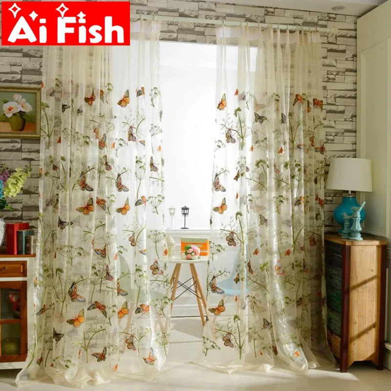 Organza Butterfly Embroidered Tulle Fabrics for Bedroom, Pastoral, High Grade Window Curtain, Living Room, Kitchen Decoration