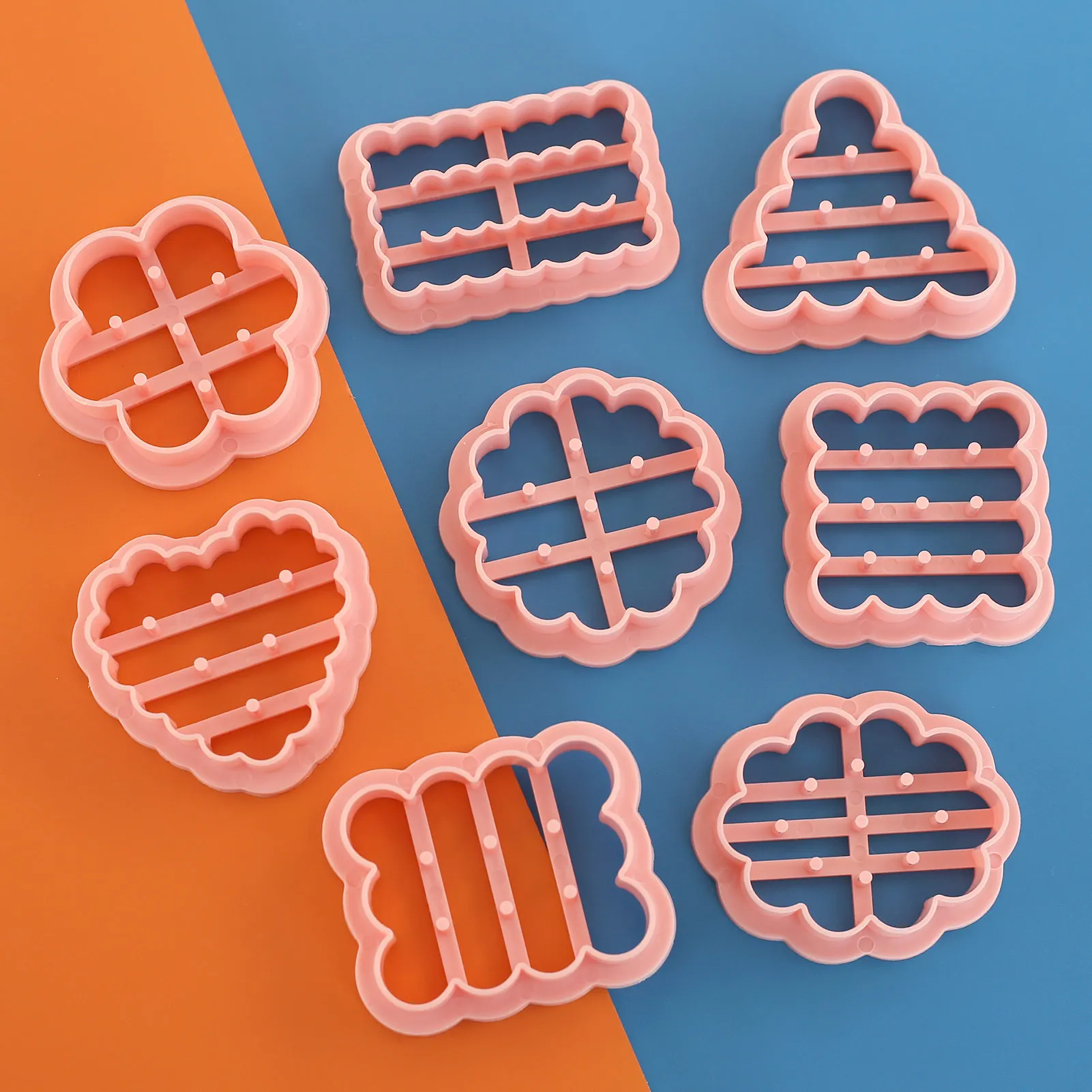 8 Piece Cute Classic Biscuit Cookie Cutters Triangle,Circle,Quares Shape Cookie Molds Cartoon Fun Biscuit Moulds