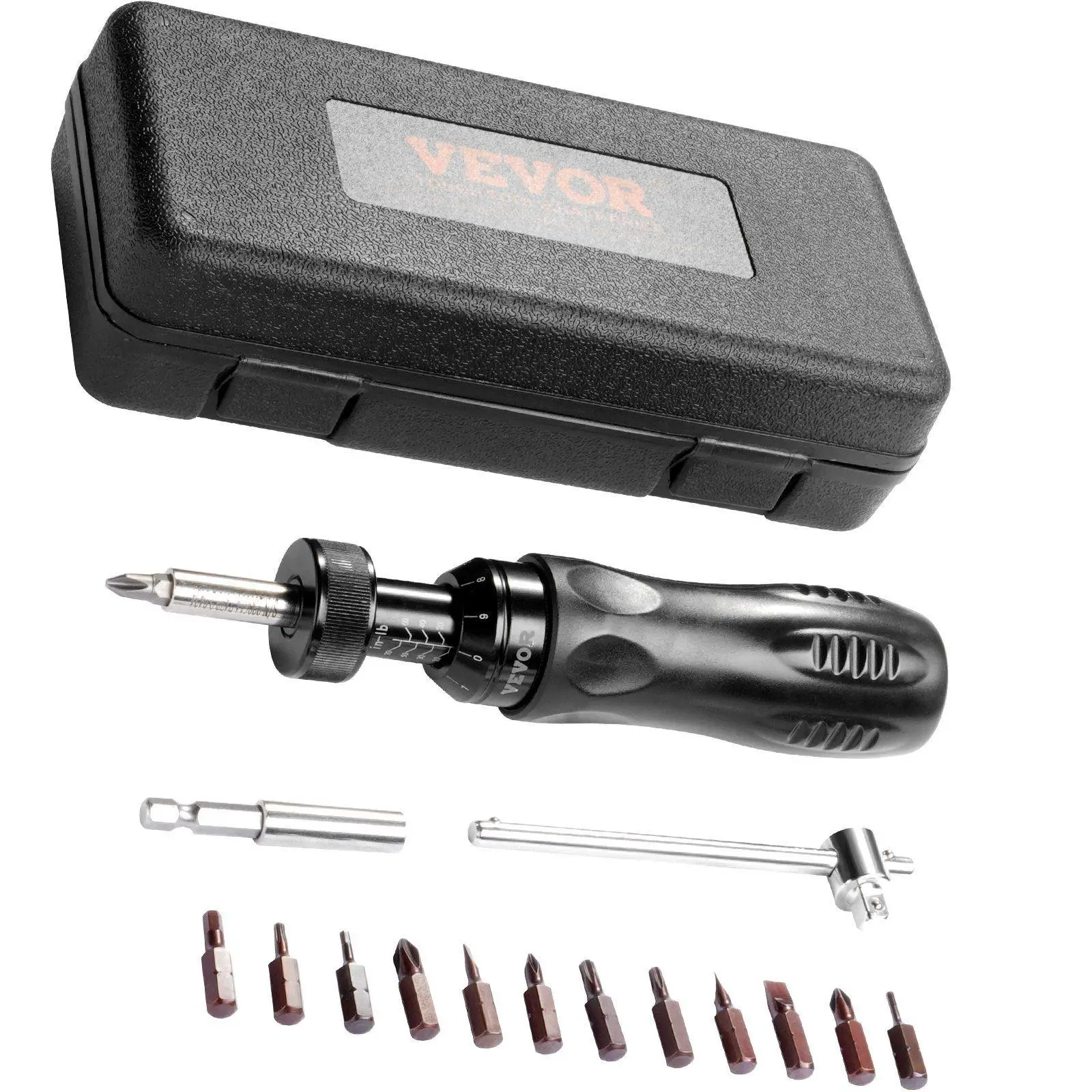 

1/4" Drive Precision Torque Wrench 10-70in-lbs Adjustable Click Style with Bit Set and Case Ergonomic Aluminum Design