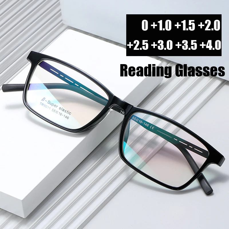 

Pure Titanium Blue Light Blocking Reading Glasses Fashion Business Men Hyperopia Sqaure Frame Far Sight Eyeglasses with Diopter