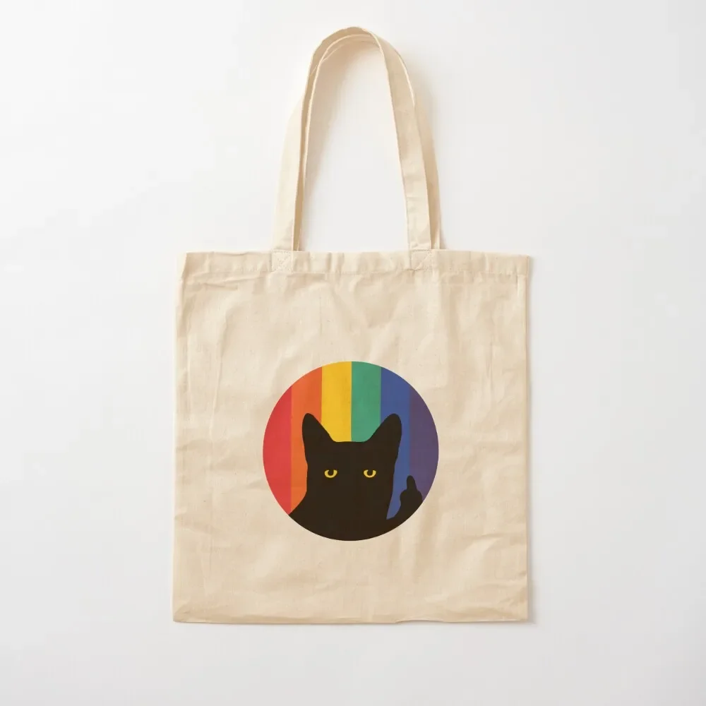 Middle Finger Cat in Rainbow Circle Tote Bag Candy bags Woman shopper bag sac pour femme shopper bag women canvas