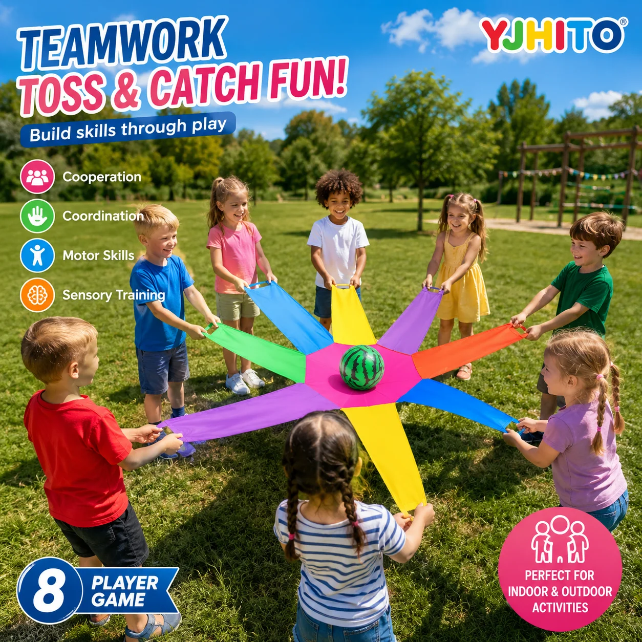 Kids Teamwork Toss Catch Ball Game 8 Player Cooperative Outdoor Sensory Coordination Parent Child Activity Toy Set