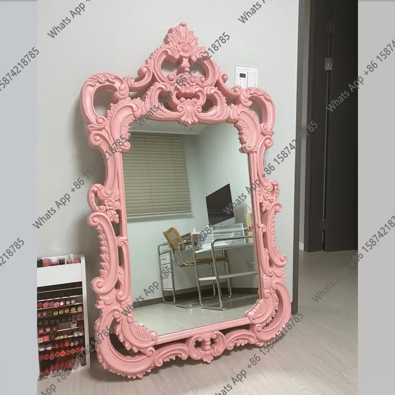 European-style full-length mirror girl's heart special-shaped fitting mirror cloakroom light luxury art carved floor mirror