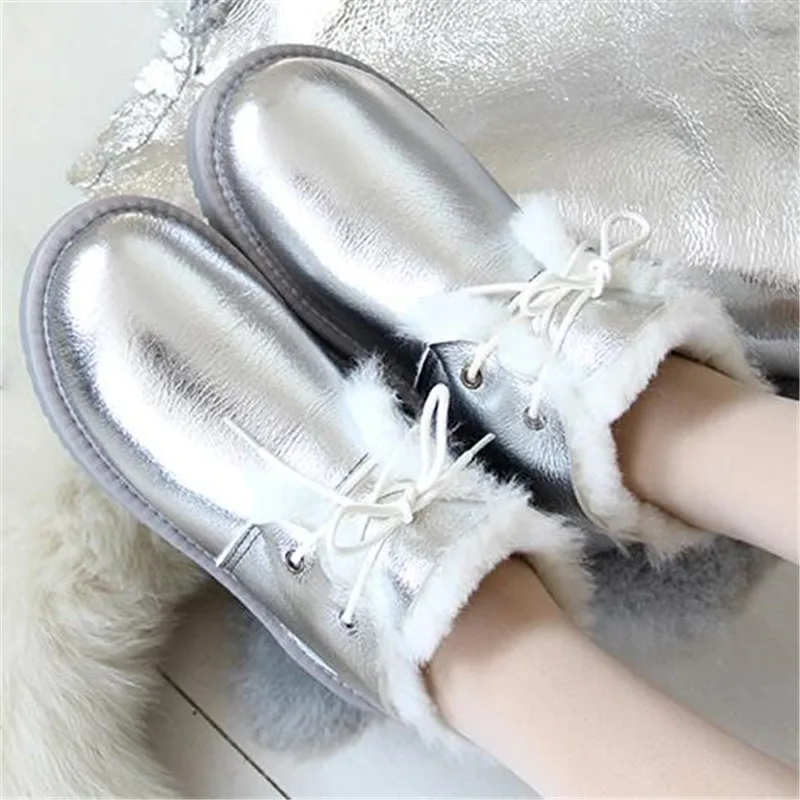 New Arrival Silver Real Sheepskin 2023 Women\'s Winter Woman Snow Boots Genuine Sheepskin Warm Boots High Quality Boots Shoes