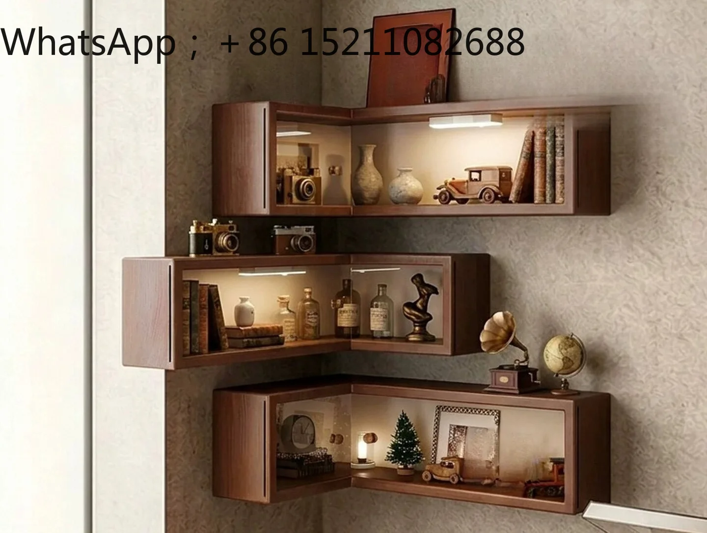 SCY solid wood corner wall rack retro living room corner storage cabinet free of punching wall display rack