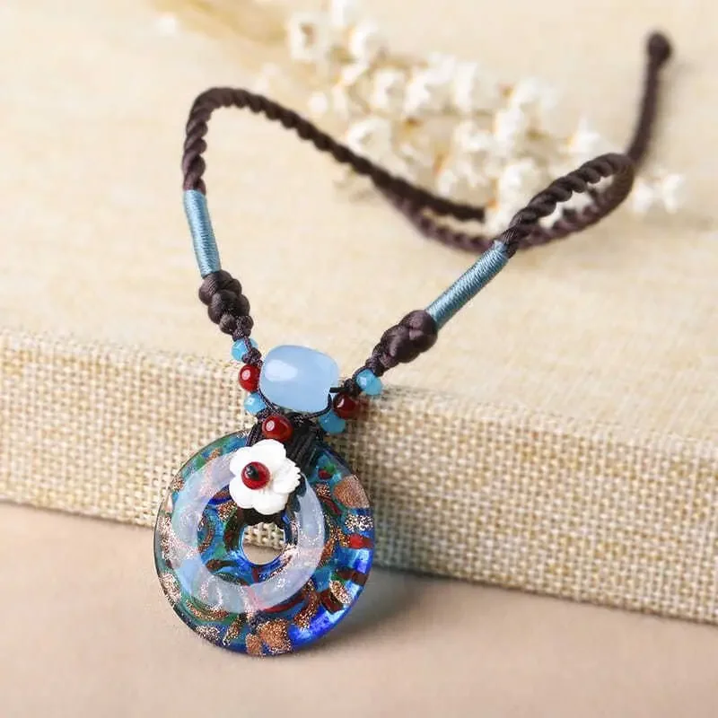 

Fashion Joker Collarbone Necklace Short Accessories Glazed Pendant Pendant Ethnic Style Original Handmade Necklace New Product