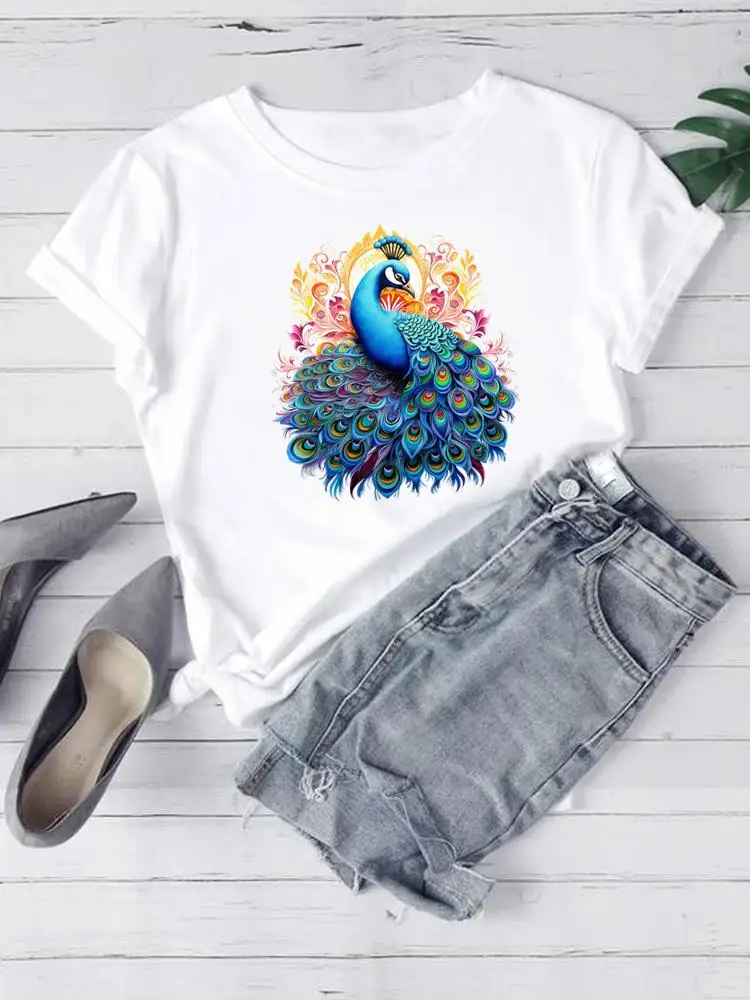 جميل زهرة الاتجاه لطيف 90s س الرقبة الملابس المطبوعة قصيرة الأكمام المحملة عادية T موضة المرأة الجرافيك تي شيرت الملابس النسائية