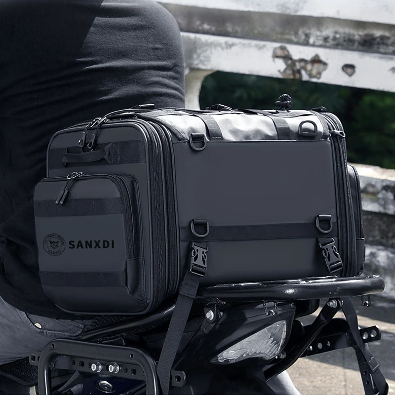 Universal Motorcycle Tail Bag Waterproof Expandable 40L 60L Motorbike Rear Seat Luggage for Honda Yamaha Suzuki Kawasaki BMW