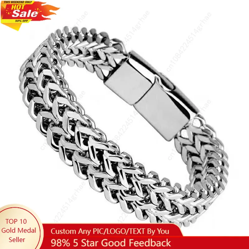 

HNSP 10MM Stainless Steel Bracelet For Men Jewelry Hidden Locks Hand Chain 19/21/23CM Size Accessories
