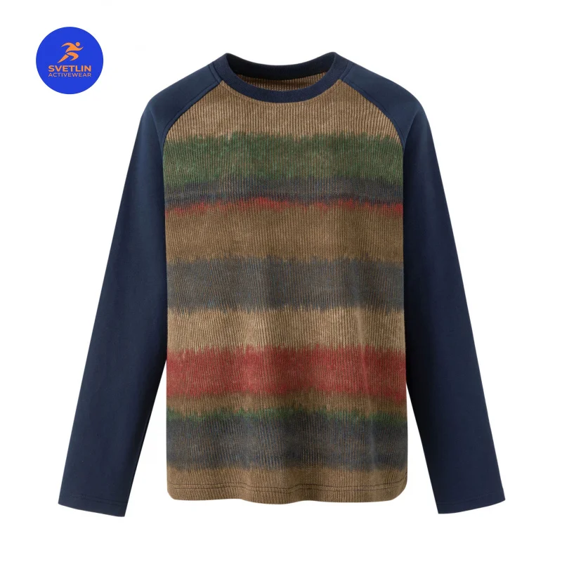 SVETLIN Autumn Vibe Dopamine Color-Block Striped Men Women Tee Shirt Raglan Long-Sleeve Unisex Relaxed-Fit Slimming T-Shirt