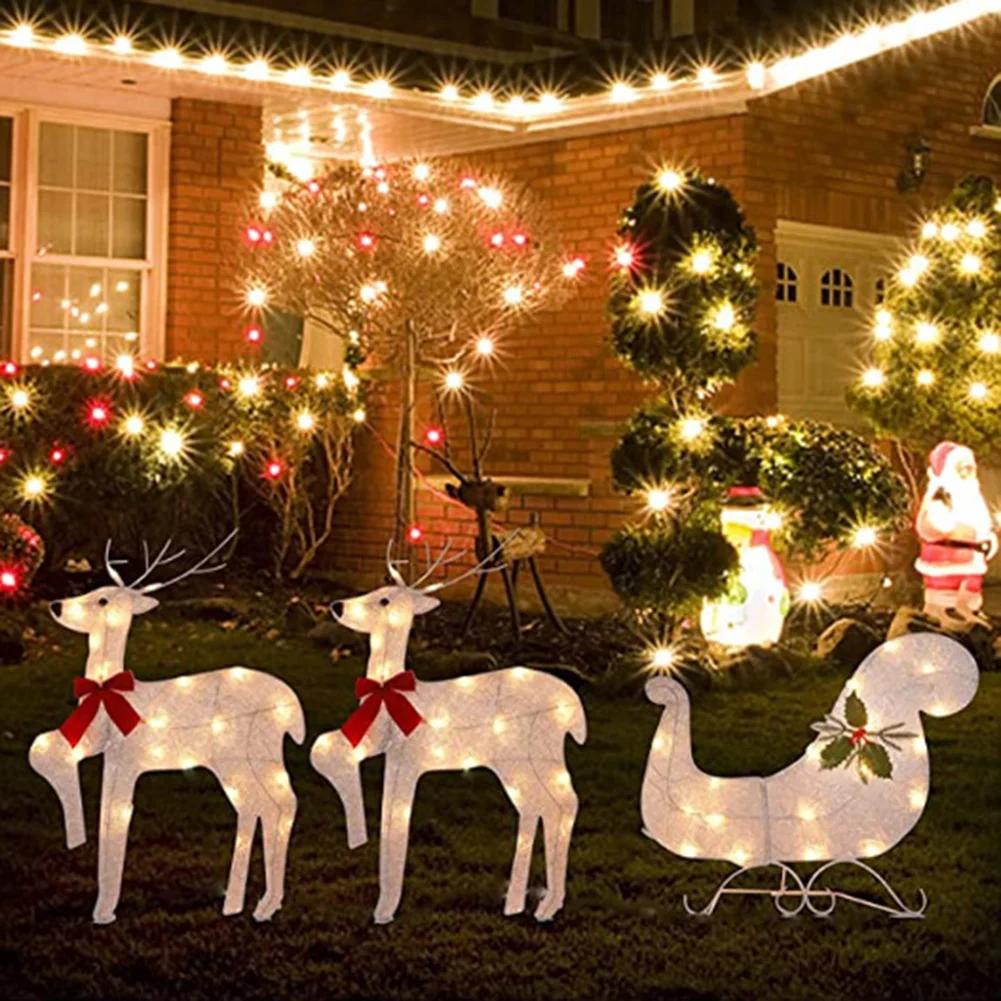 Christmas LED Illuminated Snowman Decoration Lighted Snowman Yard Sign Glowing Elk Stake Ornament for Yard Lawn Garden Patio