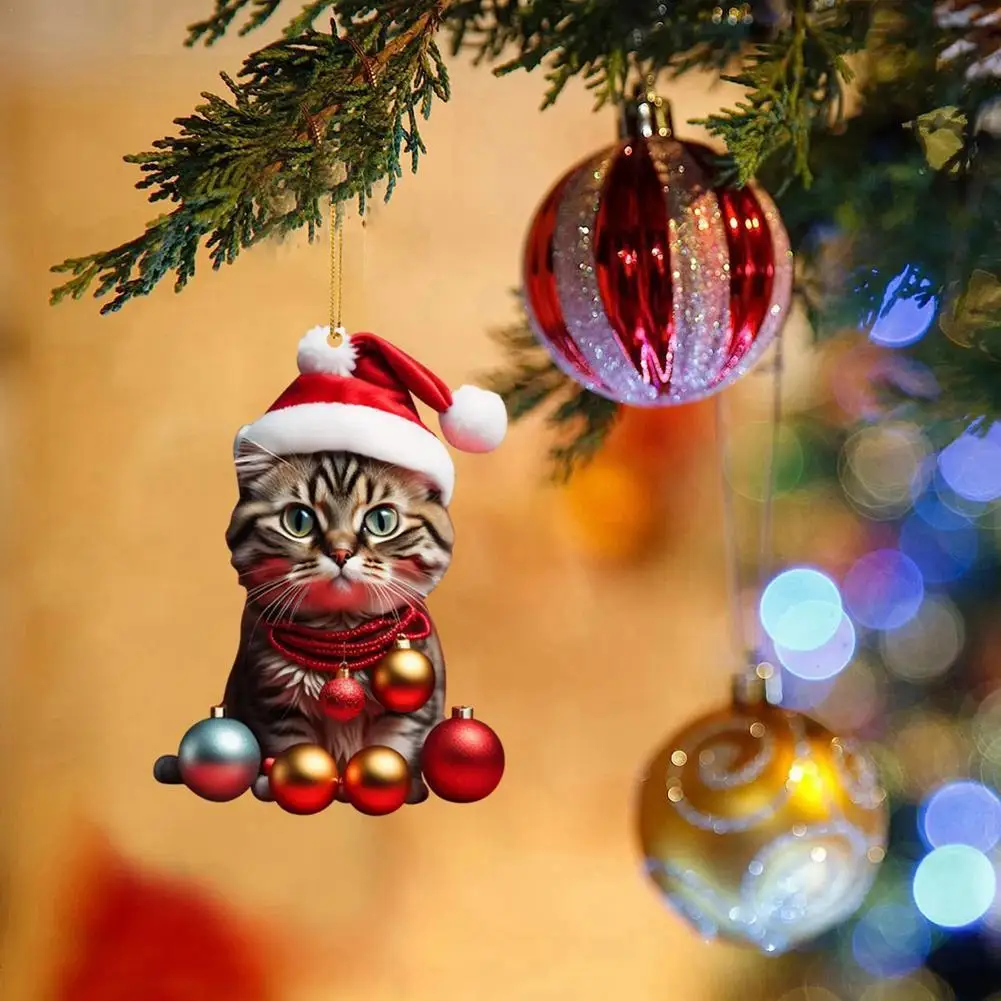 1pcs Christmas Tree Cat Ornament Super Cute 10 Style Cat Car Ornament Acrylic Christmas Hat Holiday Gift Home Decoration