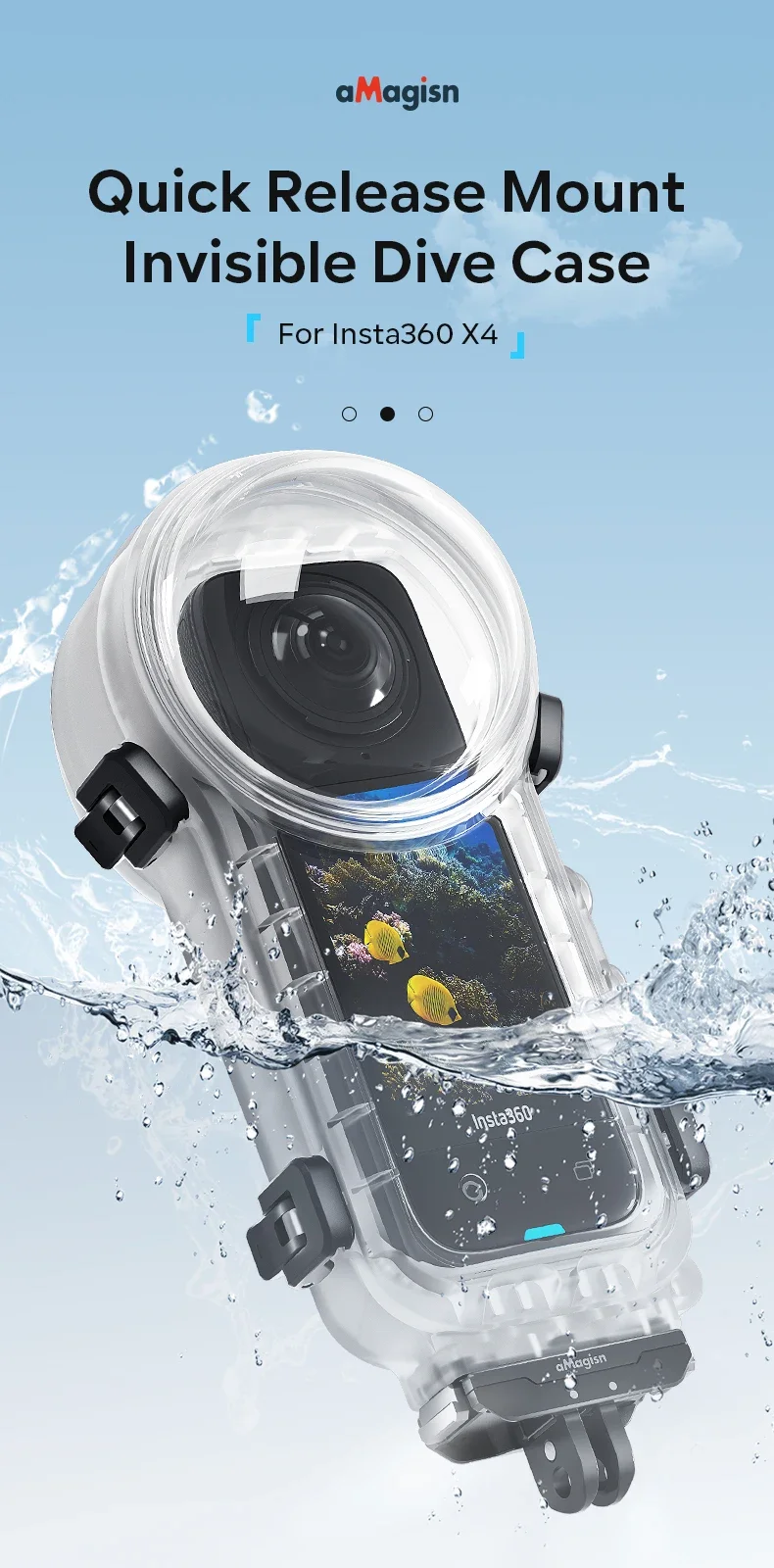 Funda de buceo Invisible de montaje de liberación rápida para Insta360 X4, carcasa Invisible impermeable, accesorios para Cámara de Acción