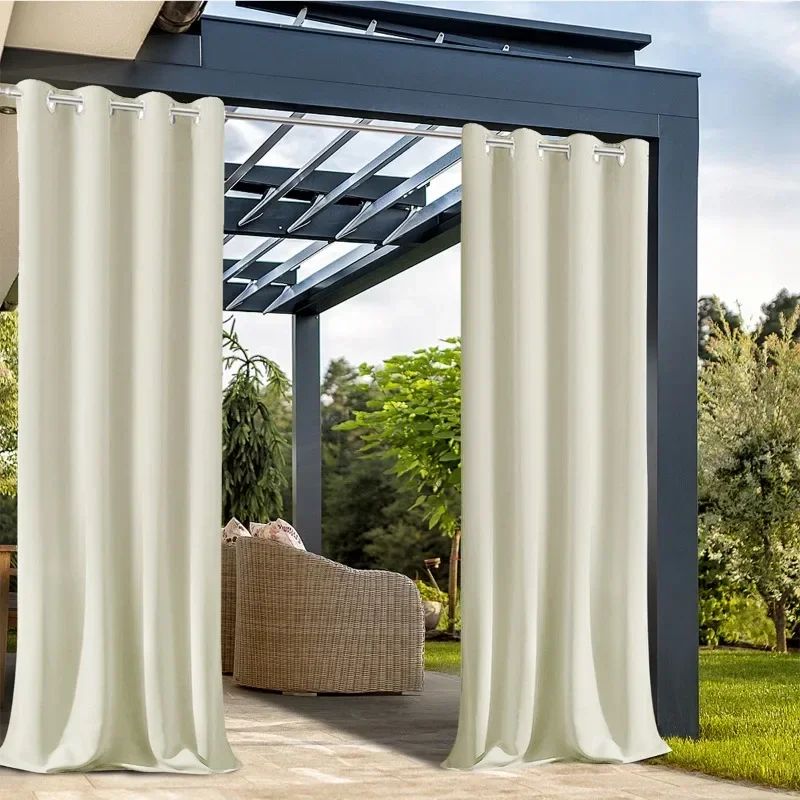 Outdoor 1 Panel Curtain Patio Waterproof Rod Pocket Drape Light Blocking Home Décor Voile Curtains for Garden Porch Pavilion