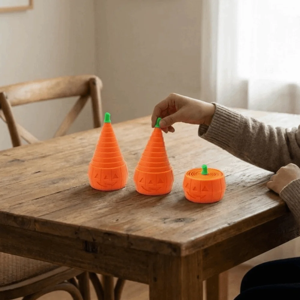 Funny Retractable Pumpkin Fidget Toy Flexible Plastic 3D Printed Pumpkin Toy Halloween Theme Halloween Fidget Toy Kids Gift