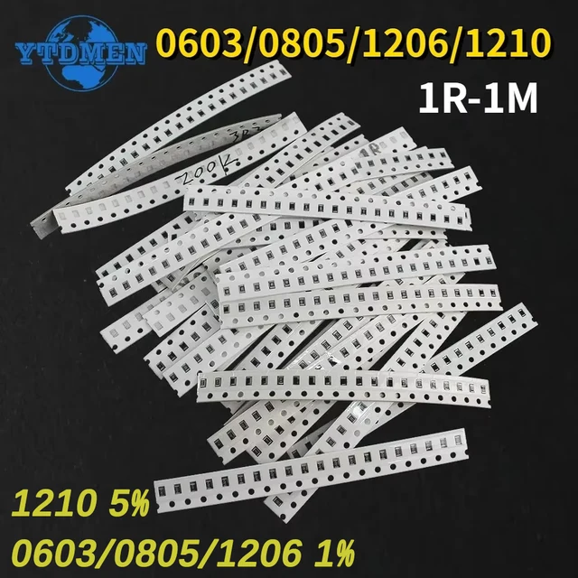 1206 0805 0603 1210 Próbka rezystora SMD Zestaw 1Ohm-1M Ohm 1% 5% Rezystancja 33 wartościX 20szt=660szt