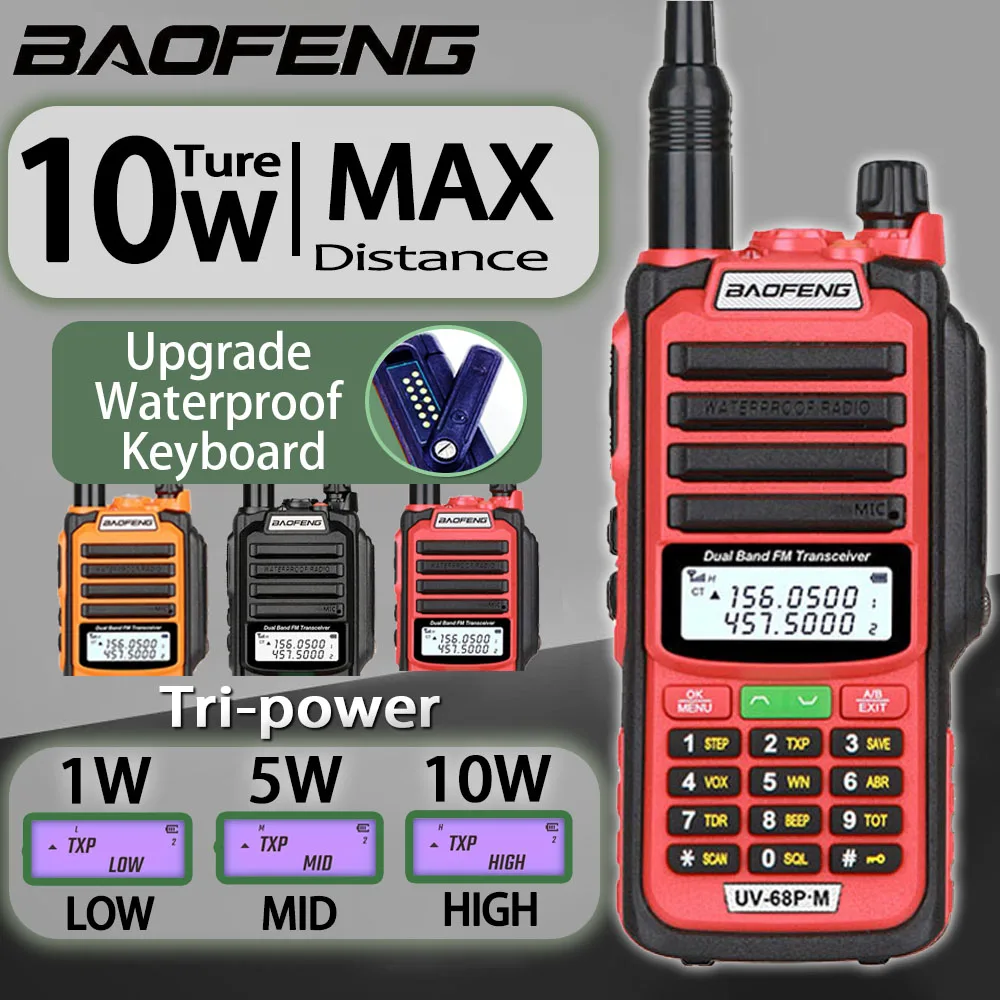 Tri-Power Baofeng UV-68 PRO MAX V2 Walkie Talkie, 10W High Power 711 Antenna Radio Two Way Radio Long Range Type-C Fast Charging