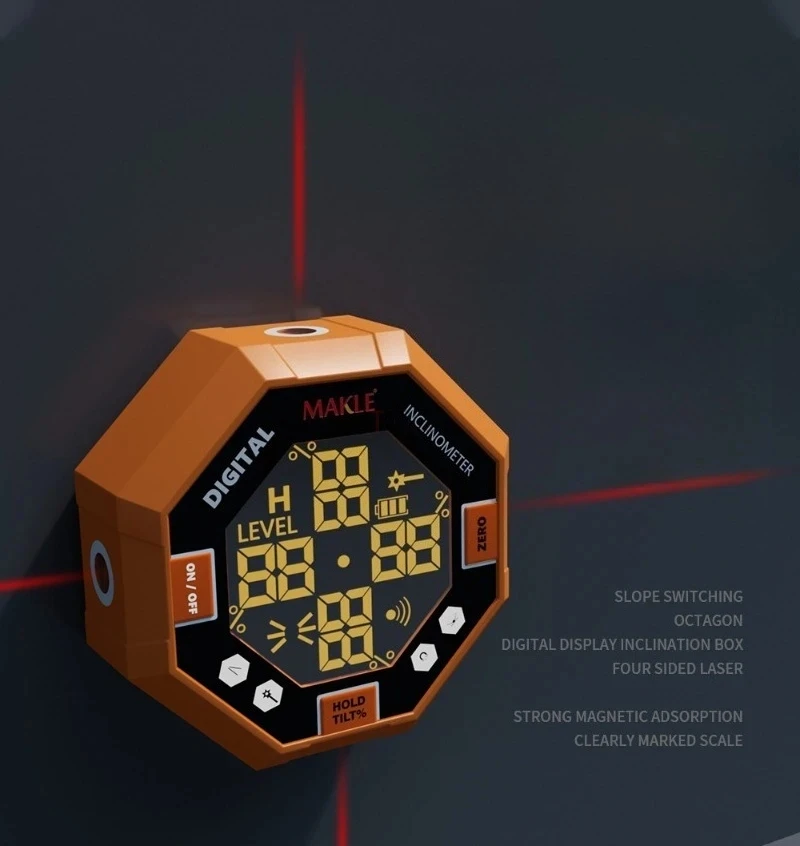 4 Sides Laser Octagon Digital Angle Finder with 5 Sides Strong Magnetic Angle Gauge Protractor Inclinometer Level Box