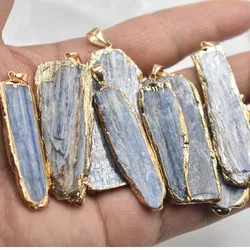 Wholesale10pcs/lot Natural Stone Blue Kyanite Pendant Jewelry gold colour Edge Blue Kyanite Earring Necklace DIY free shipping