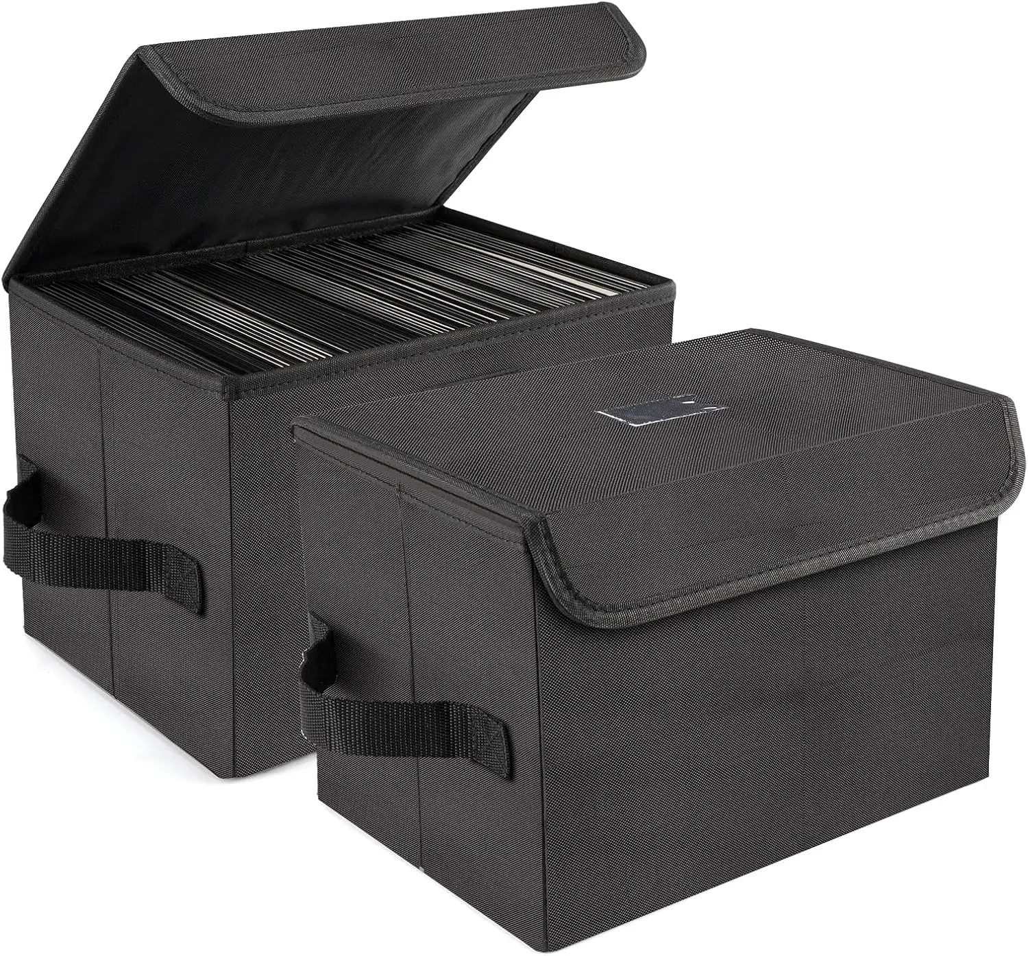 

7-inch Vinyl Record Storage Box, Foldable Stackable Set of 2 with Lid and Handle Holds 120 Records