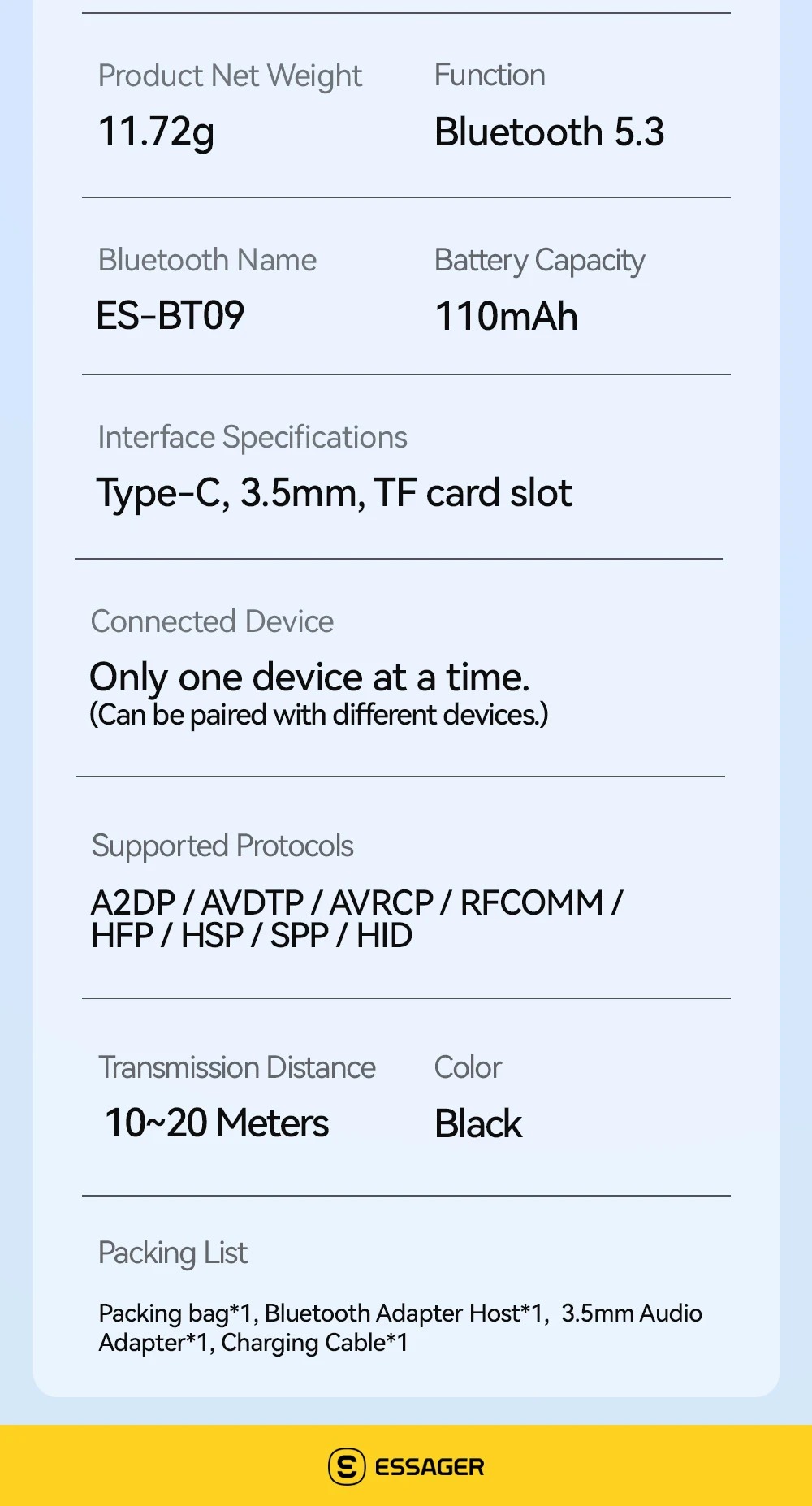 Essager Multifunktionaler Bluetooth 5.3-Adapter, 3,5-mm-Klinkenstecker, Aux-Wireless-Adapter, Stereo für Kopfhörer, Telefone, TV, Auto-Audio-Receiver – Detail 15