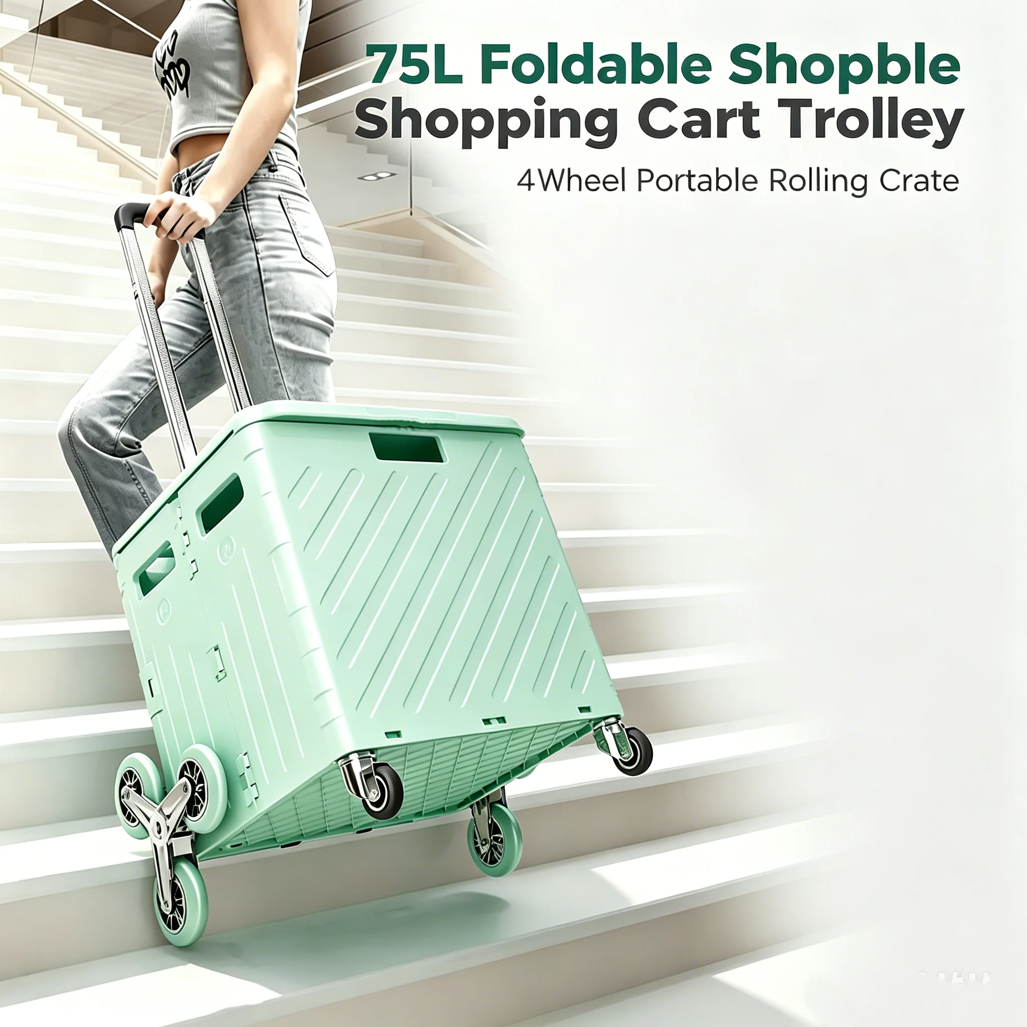Chariot de courses pliable 75L, chariot à roulettes portable, chariot utilitaire pliable avec 4 roues pour la maison, le camping, le déménagement, les courses, l'utilisation en extérieur