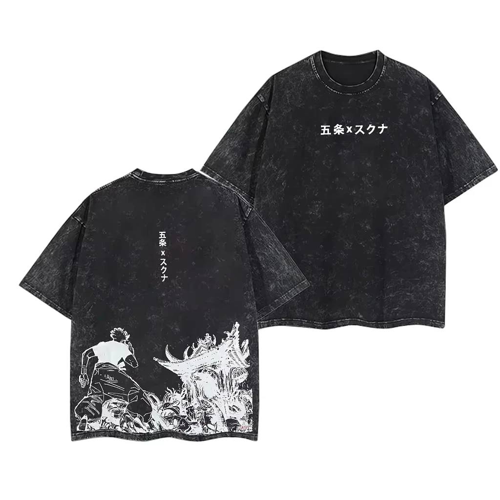 Camiseta Oversize Vintage con Lavado Ácido de Jujutsu Kaisen Gojo Satoru Ryomen Sukuna, Estampado de Anime y Manga, Unisex Casual, Nueva Colección Verano 2026
