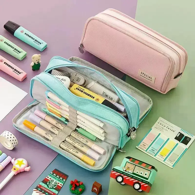Pencil Case Large Capacity Multiple Colors Perfect For Students School Office Daily Use Canvas