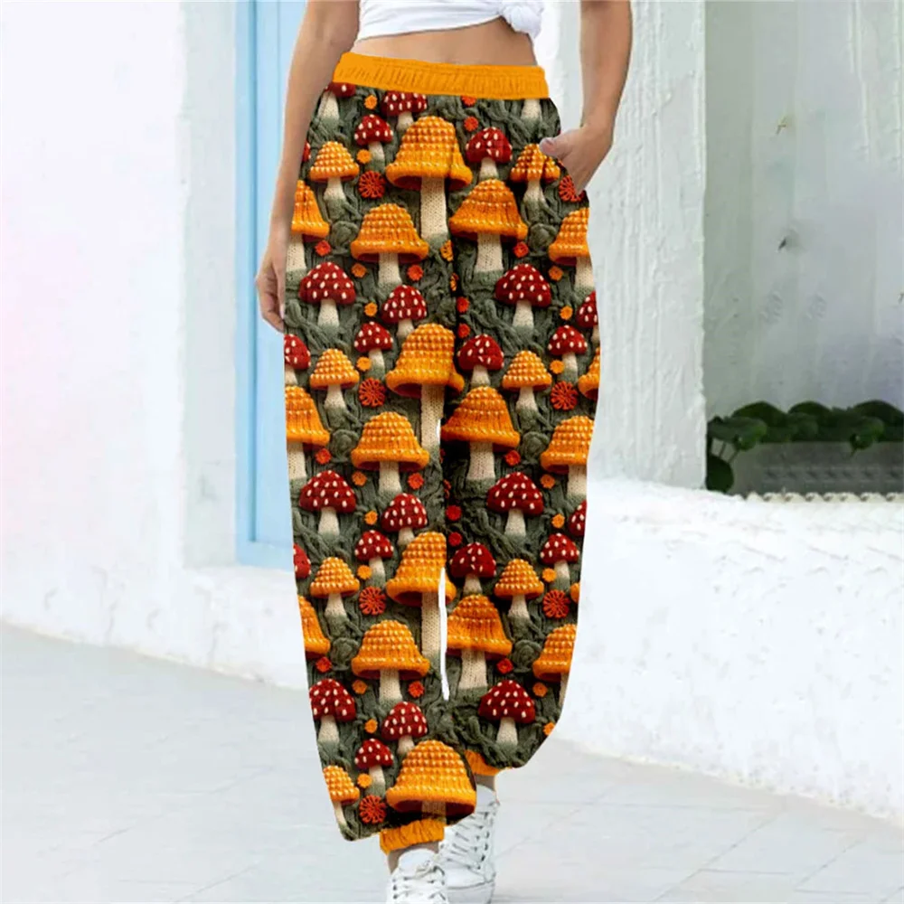 New women's autumn and winter sports pants with mushroom 3D printing, fashionable and casual street sports pants