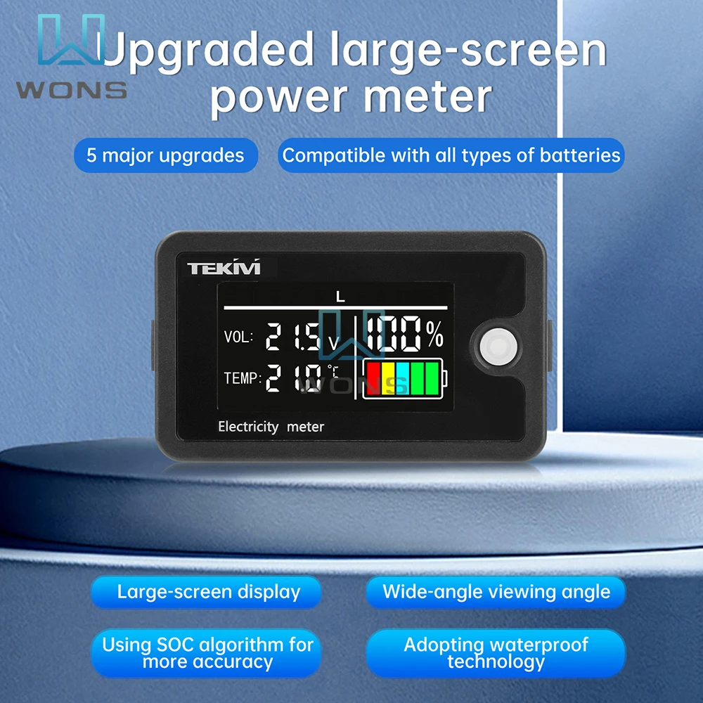 DC 8-100V Digital Battery Capacity Indicator High Precision LCD LiFePO4 Lead-Acid Lithium Battery Tester Meter with Temperature