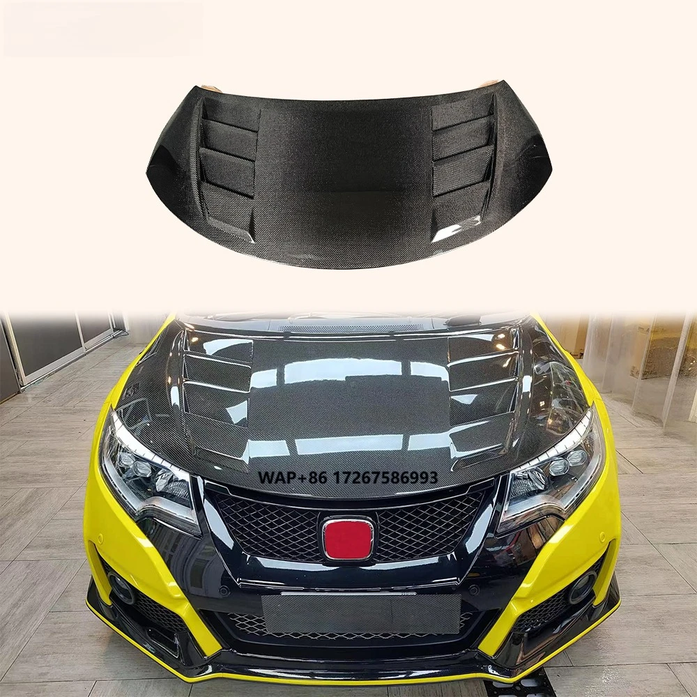 

For Honda for Civic Type R FK2 Hatchback 15-17 Body Parts KZA Style Front Vented Carbon Hood