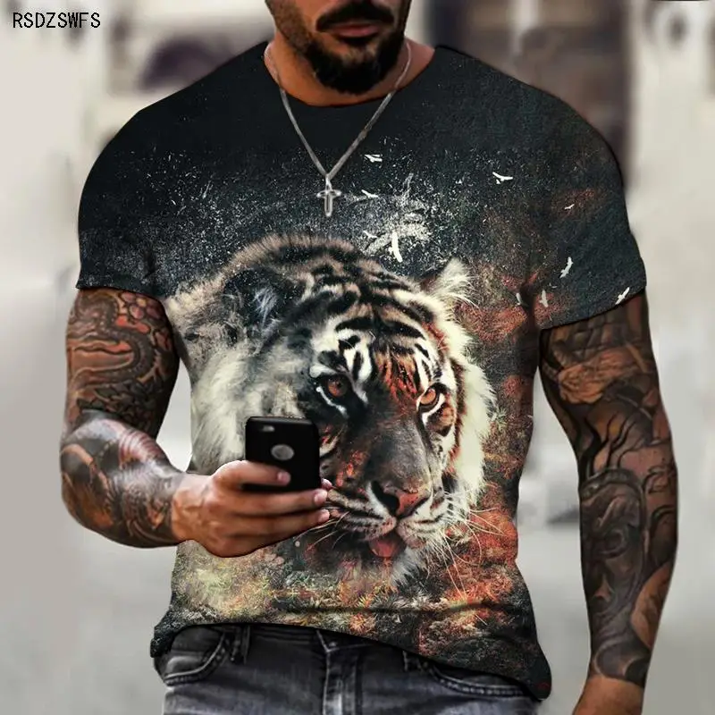 Lobo selvagem Tigre camuflaje animal CACIA 3d hombre camisa de verano casual mujer moda de rua de manga curta