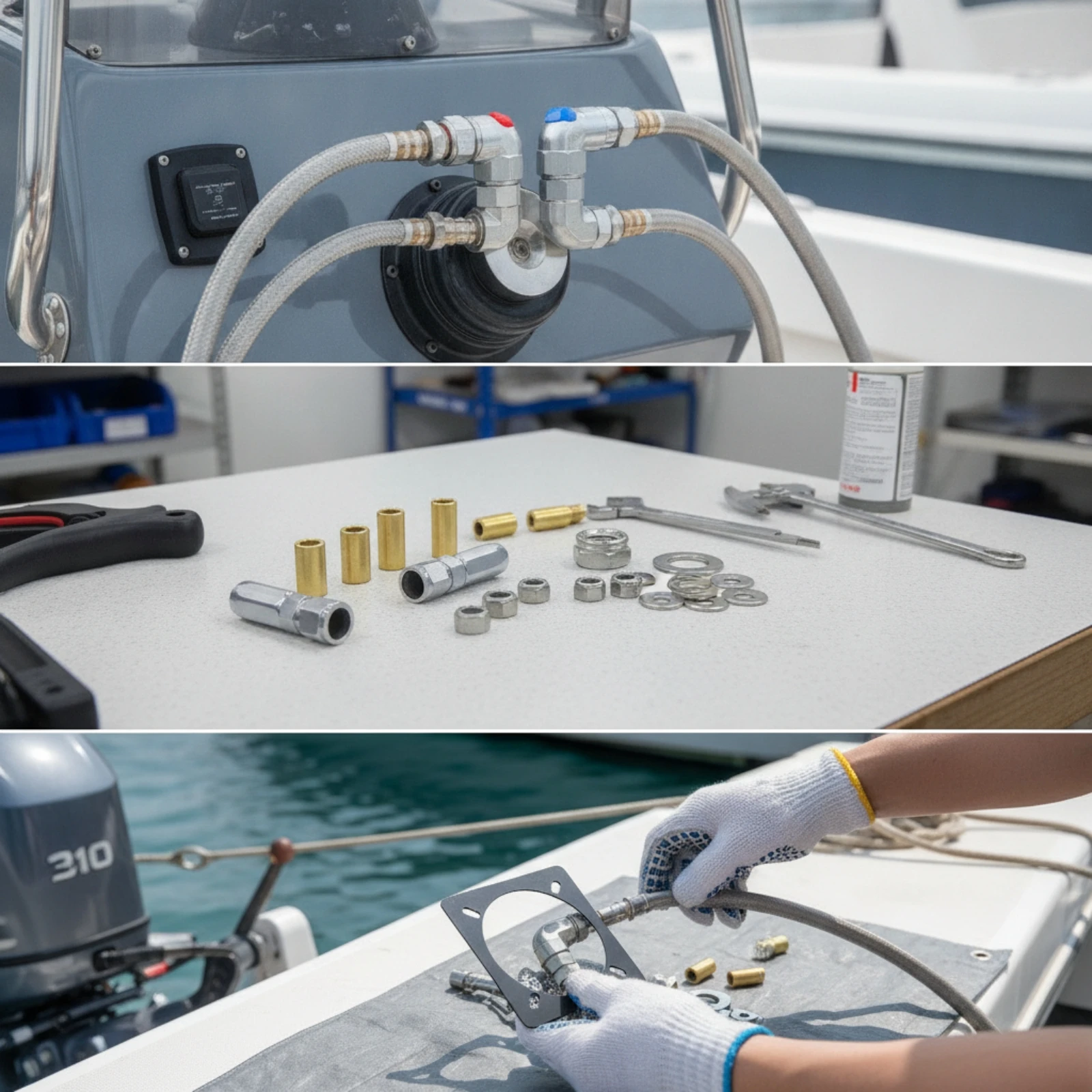 Helm Mounting Kit with Fittings Outboard Boat Steering Connection Kit Hardware Corrosion-Resistant High-Strength