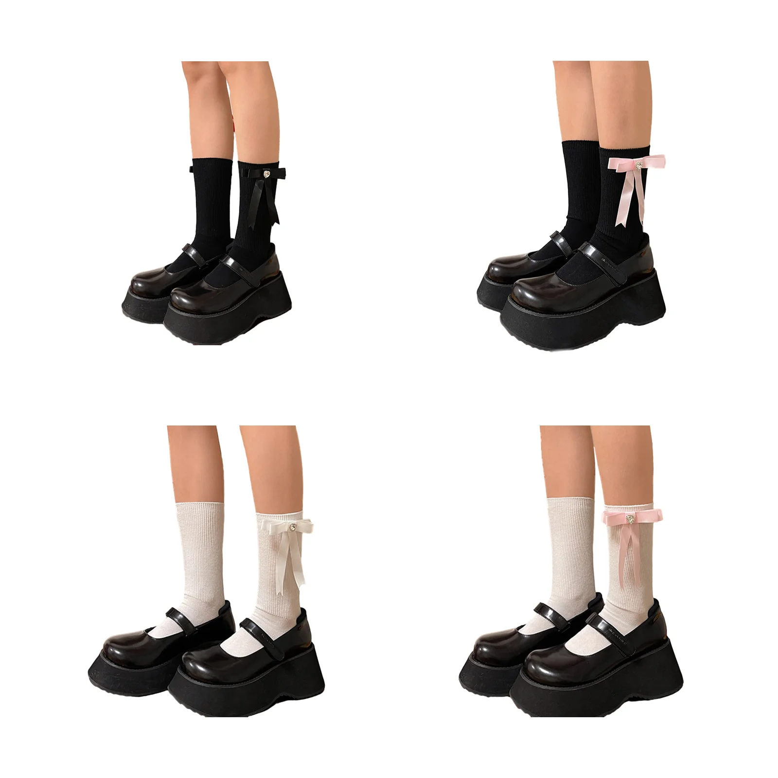 

Womens Crew Socks, Casual Knit Bowknot Ribbed Comfortable Rhinestones Socks for Girls Bowknot Calf Socks